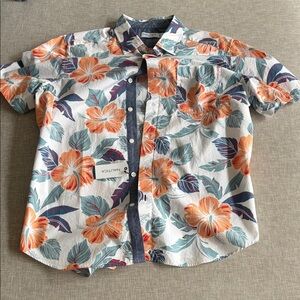 Nautica White Short-Sleeve Floral Camp Shirt in Orange and Teal